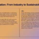 Text slide titled "Transformation: From Industry to Sustainability" comparing economic and environmental conditions before and after sustainability initiatives in Coachella Valley and Palm Springs.