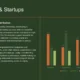 Slide titled "Investors & Startups" with text on funding sources distribution and a multi-colored bar chart comparing four categories across three series.