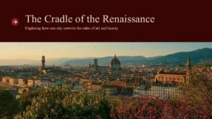 Panoramic view of Florence, Italy at sunset with historic buildings and cathedral dome under clear sky.