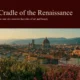 Panoramic view of Florence, Italy at sunset with historic buildings and cathedral dome under clear sky.