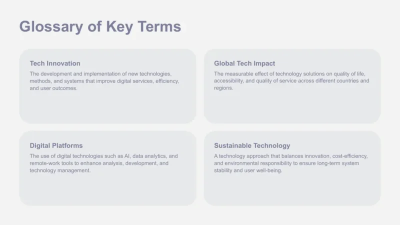 glossary-stockholm Glossary of key technology terms with definitions on a light gray background.