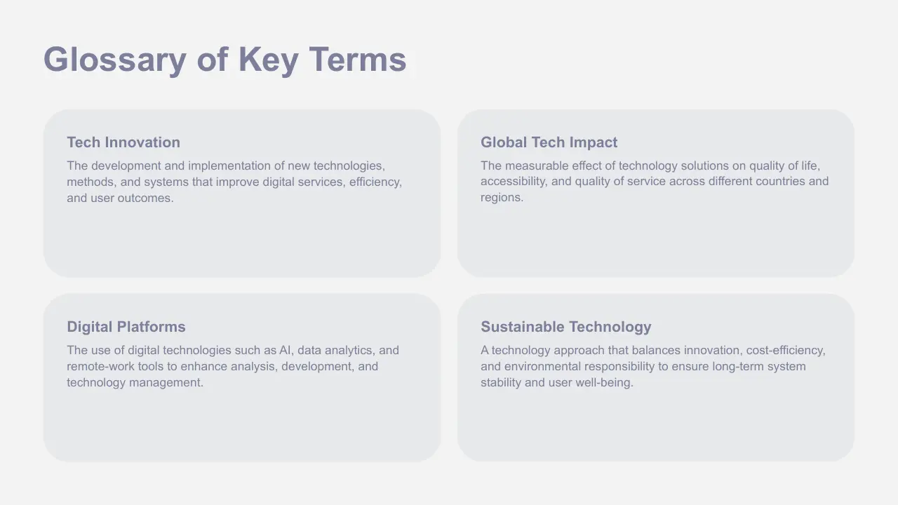 Glossary of key technology terms with definitions on a light gray background.