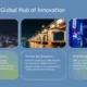 Slide titled "Seattle: A Global Hub of Innovation" with three nighttime cityscape images and descriptive text about smart city infrastructure, tech ecosystem, and internet connectivity.