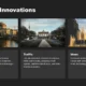 Three images of Berlin landmarks with text about eco-friendly city design, traffic tech solutions, and startup ideas.