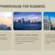 Three cityscape images under the heading "A Global Powerhouse for Business" with descriptive business text.