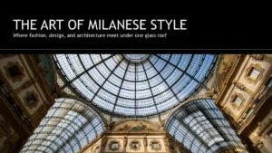 Glass dome roof with intricate iron framework above ornate Milanese architecture and frescoes.