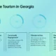 Infographic on sustainable tourism in Georgia with four key focus areas and percentages.