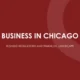 Title slide with white text "Business in Chicago" and subtitle "Business Regulations and Financial Landscape" on a dark red background.