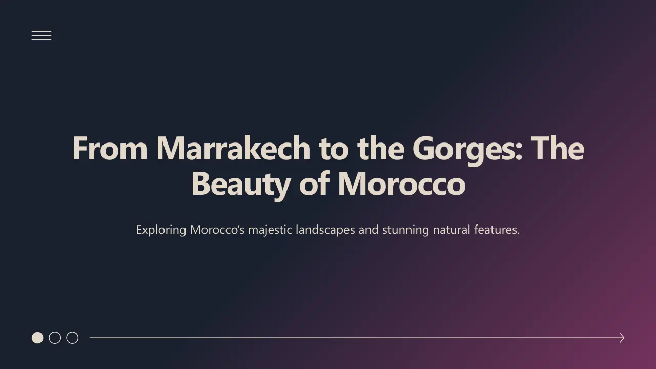 Website header with text "From Marrakech to the Gorges: The Beauty of Morocco" on dark gradient background.