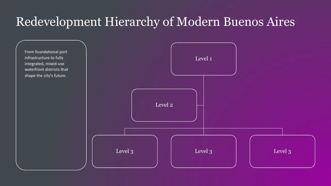 Diagram illustrating the redevelopment hierarchy of modern Buenos Aires with three levels.
