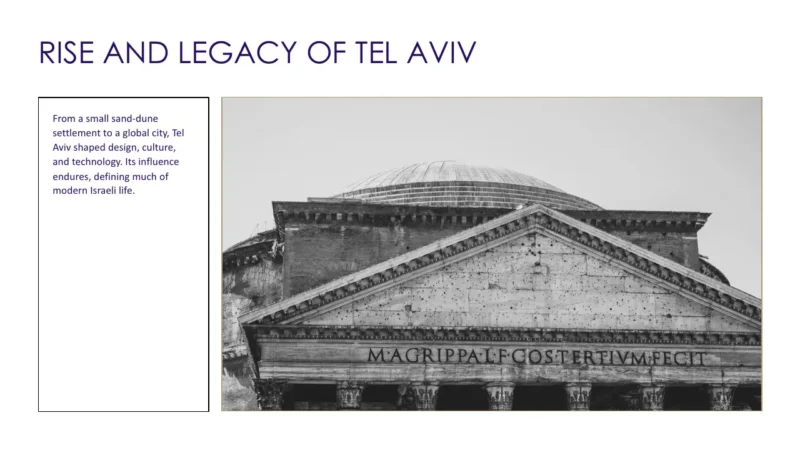 text-box-v3 Black and white image of a classical building with the inscription "M·AGRIPPA·L·F·COS·TERTIVM·FECIT".