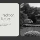 Slide with text "Tokyo: Tradition Meets Future" and a black-and-white image of a traditional Japanese garden pavilion by a pond.
