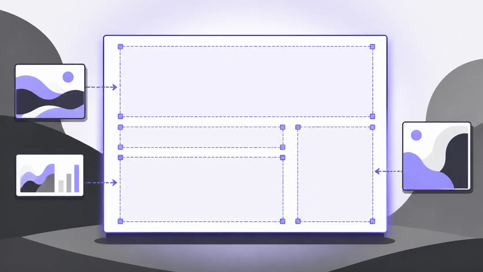 Diagram of a webpage layout with image placeholders and arrows indicating image placement.