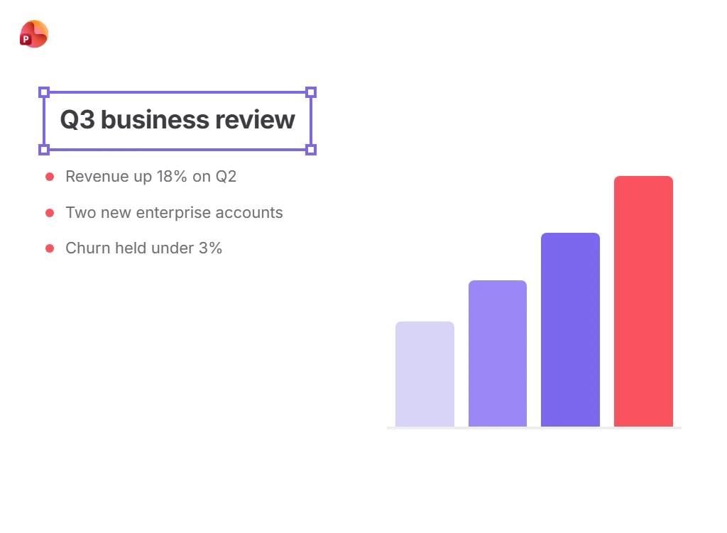 Editable PowerPoint slide made by Twistly with a selected text box and a native chart