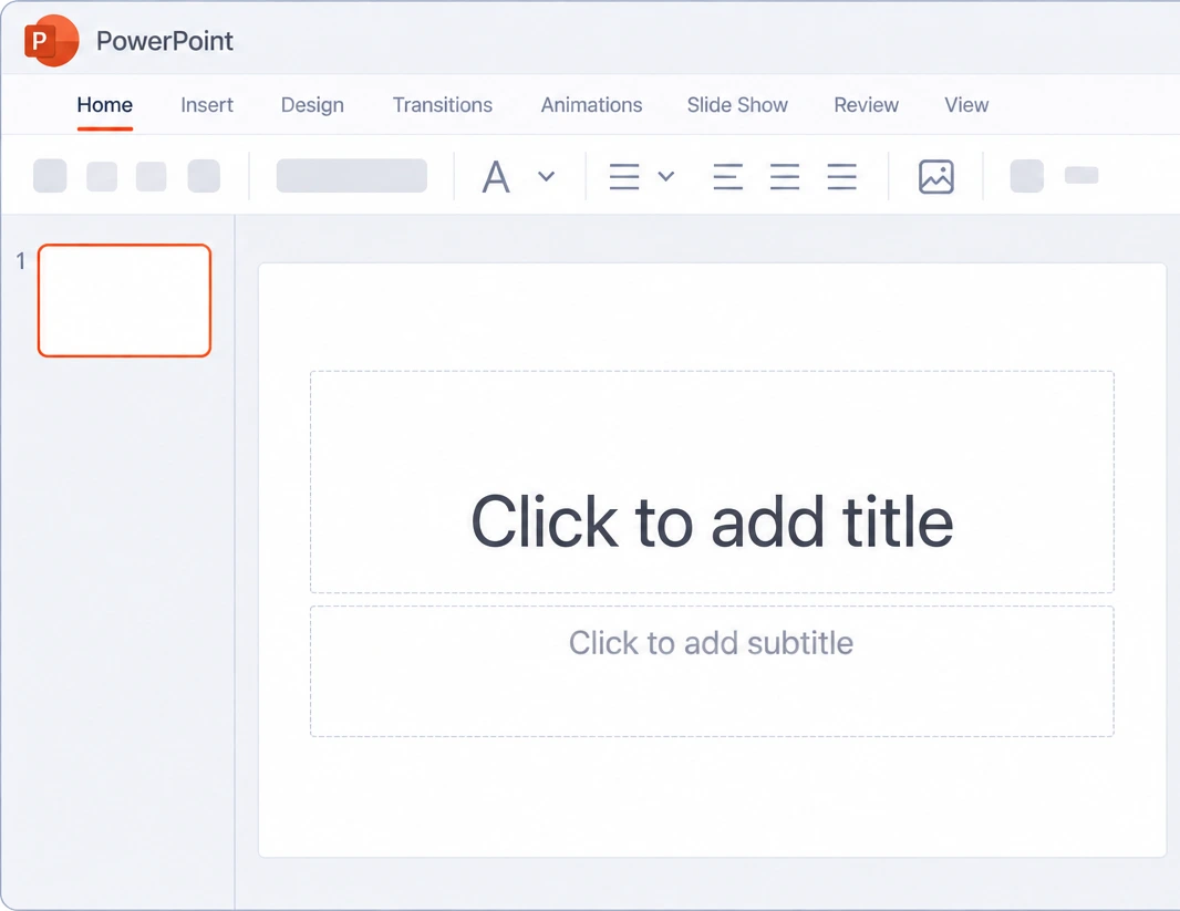 PowerPoint window with a blank title slide open and the Twistly pane offering New Presentation, Edit Slides and Templates