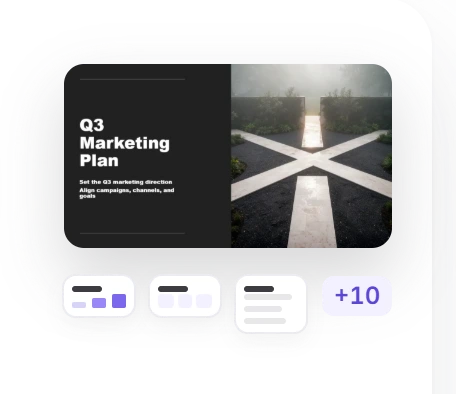 Q3 Marketing Plan title slide generated by Twistly AI from a Word document, with three slide thumbnails and 10 more slides